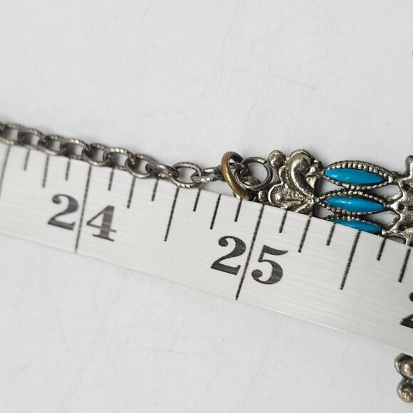 Vintage Turquoise Inlay Resin Silver-Tone Cross Pendant Necklace - Picture 6 of 6